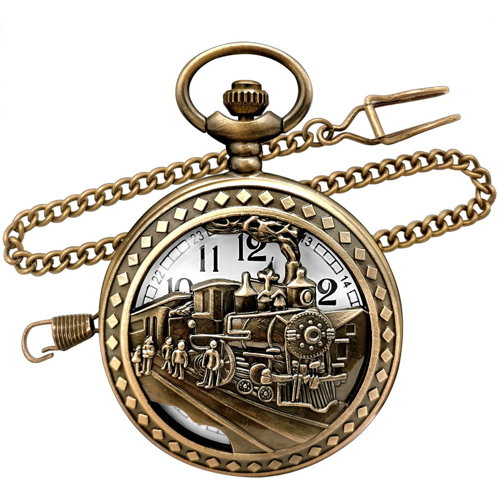 Top Fashion Watches Vintage Bronze Steam Train Mens Kids Quartz Gift Pocket Watch With Chain