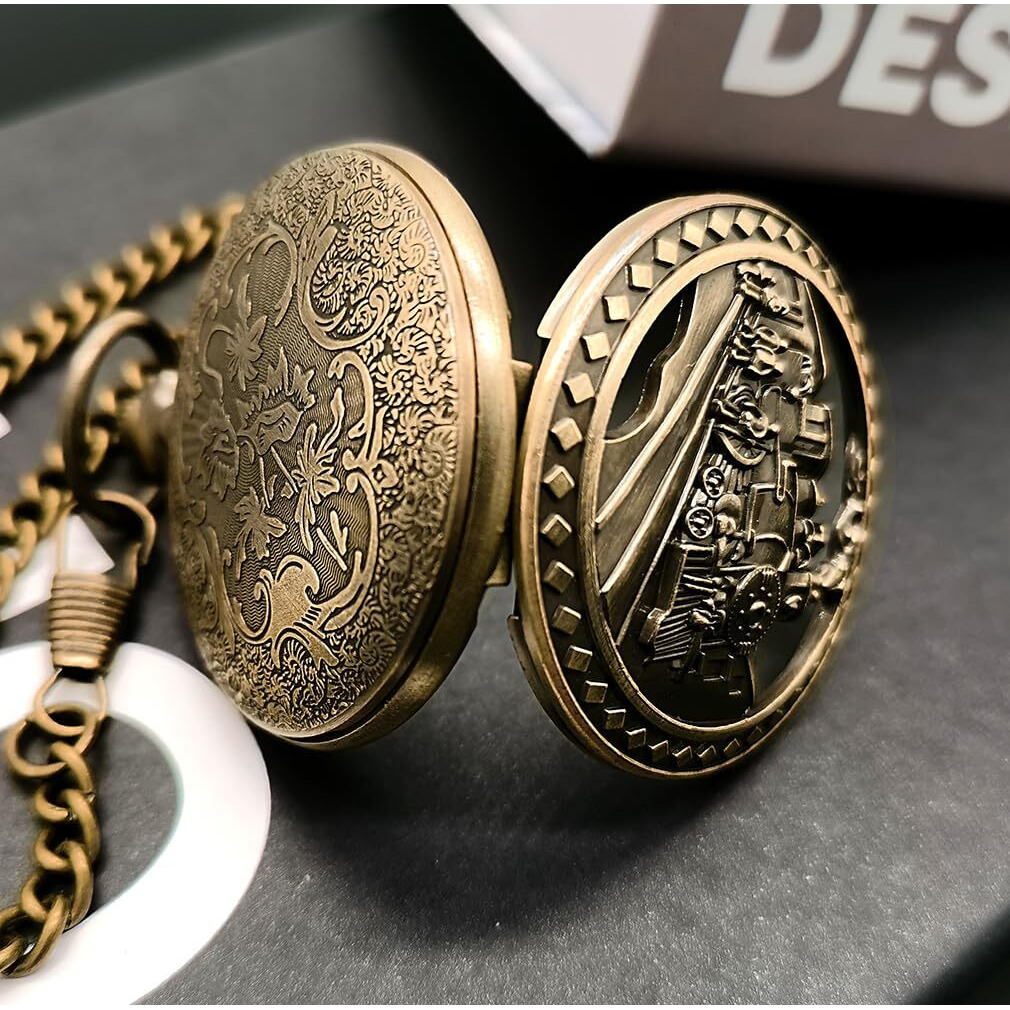 Top Fashion Watches Vintage Bronze Steam Train Mens Kids Quartz Gift Pocket Watch With Chain