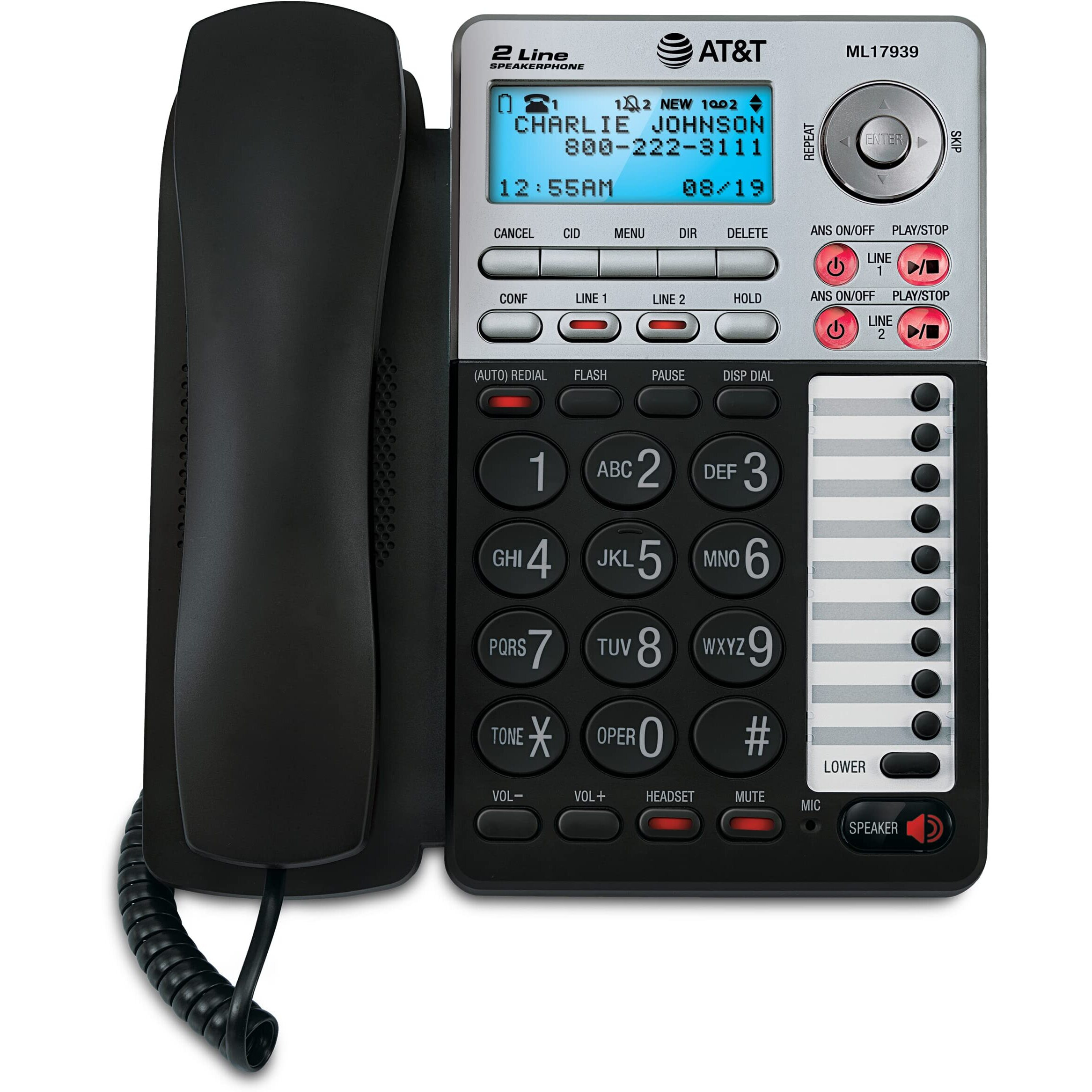 At&T Ml17939 2-Line Corded Telephone With Digital Answering System And Caller Id/Call Waiting, Black/Silver