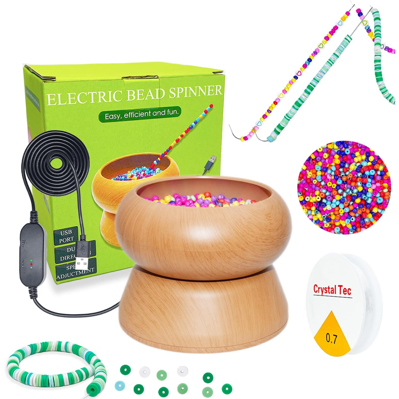 Xmada Electric Bead Spinner - Clay Bead Spinner With 2Pc Beading Needles And Seed Beads, Waist Beads Kit, Bead Spinner For Jewelry Making, Electric | Speed Adjustment Bead Spinner Kit (Original)