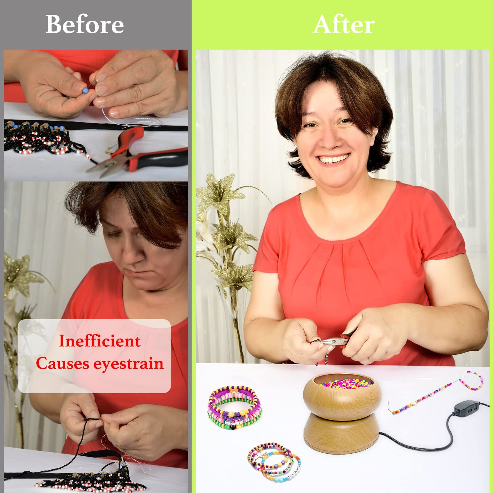 Xmada Electric Bead Spinner - Clay Bead Spinner With 2Pc Beading Needles And Seed Beads, Waist Beads Kit, Bead Spinner For Jewelry Making, Electric | Speed Adjustment Bead Spinner Kit (Original)