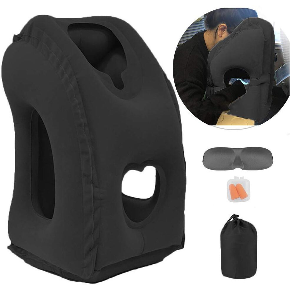 Kimiandy Inflatable Travel Pillow For Airplane, Neck Air Pillow For Sleeping To Avoid Neck And Shoulder Pain, Support Head And Lumbar, Used For Airplane, Car, Bus And Office (Black)