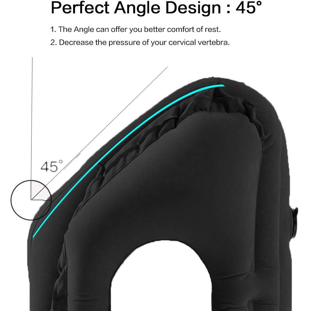 Kimiandy Inflatable Travel Pillow For Airplane, Neck Air Pillow For Sleeping To Avoid Neck And Shoulder Pain, Support Head And Lumbar, Used For Airplane, Car, Bus And Office (Black)