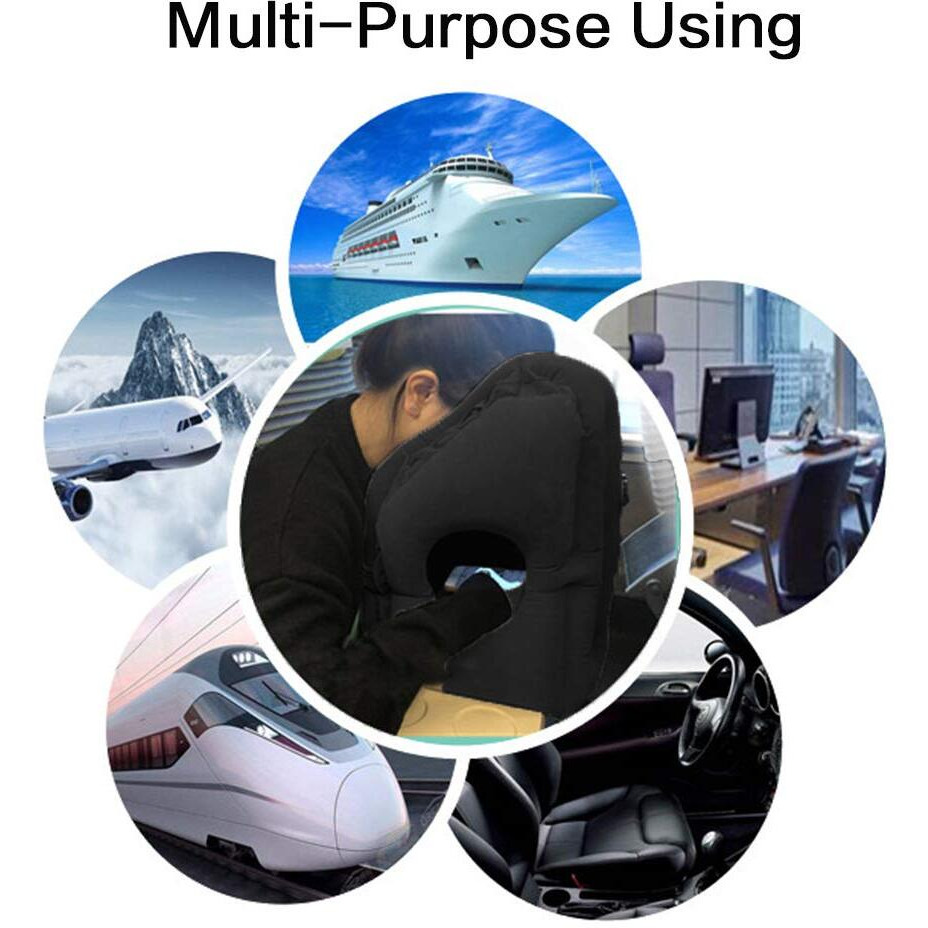 Kimiandy Inflatable Travel Pillow For Airplane, Neck Air Pillow For Sleeping To Avoid Neck And Shoulder Pain, Support Head And Lumbar, Used For Airplane, Car, Bus And Office (Black)
