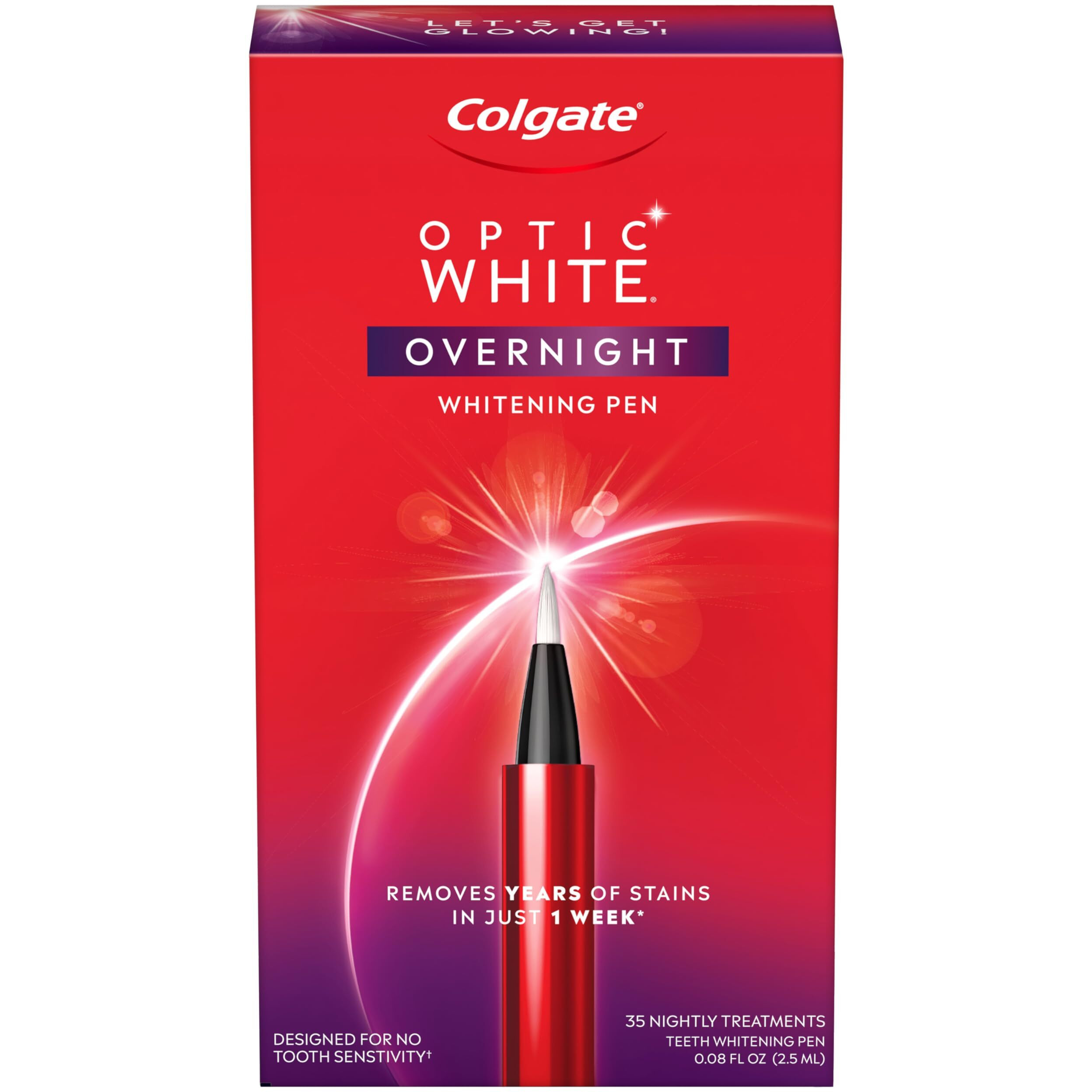 Colgate Optic White Overnight Teeth Whitening Pen, Teeth Stain Remover To Whiten Teeth, 35 Nightly Treatments