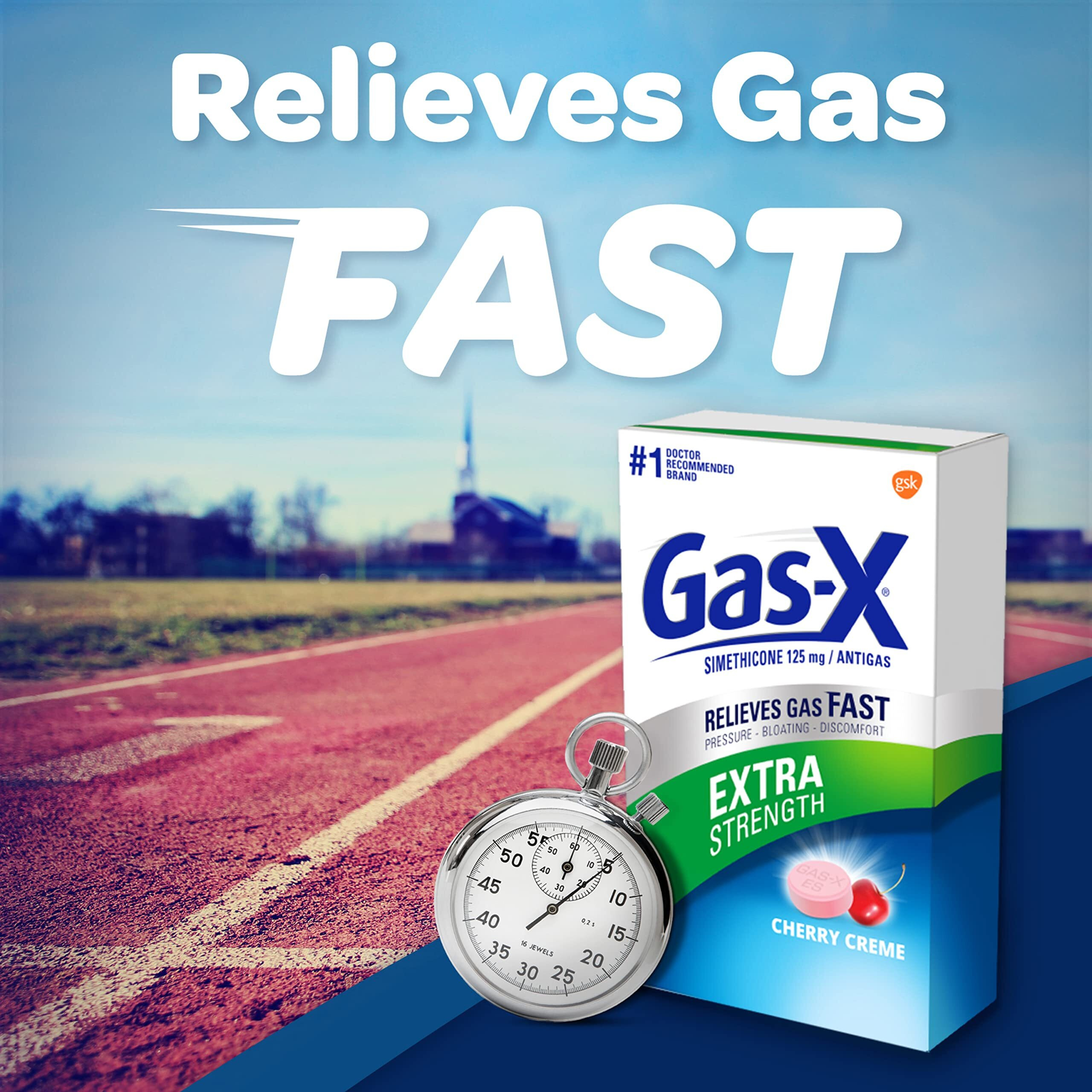 Gas-X Extra Strength Chewable Gas Relief Tablets With Simethicone 125 Mg For Bloating Relief, Cherry - 72 Count