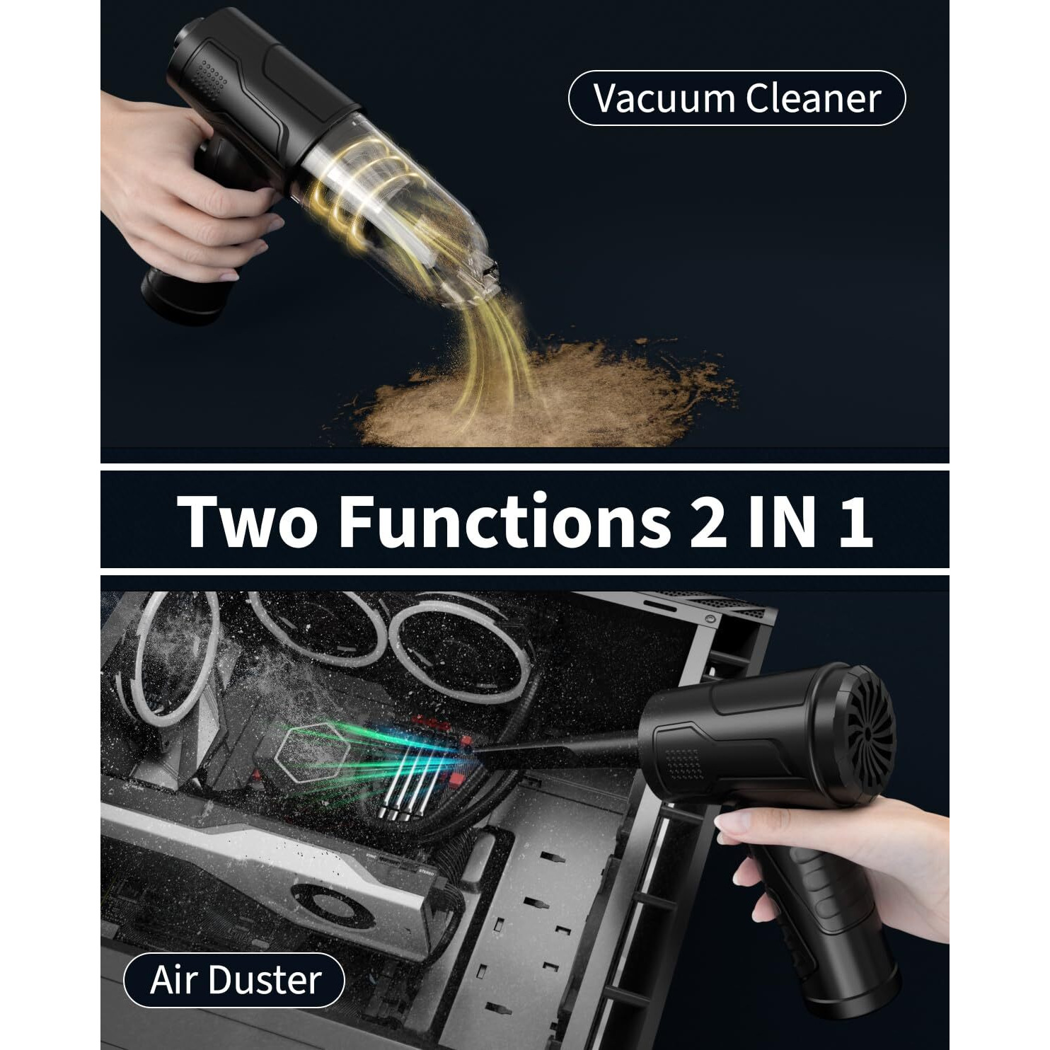 Powerful Compressed Air Duster For Deep Cleaning-Replace Compressed Air Can-No Canned Air Duster-Keyboard Cleaner-Pc Cleaning-Rechargeable-3-Speeds-95000Rpm Cordless Air Blower-Car Duster 8000Mah