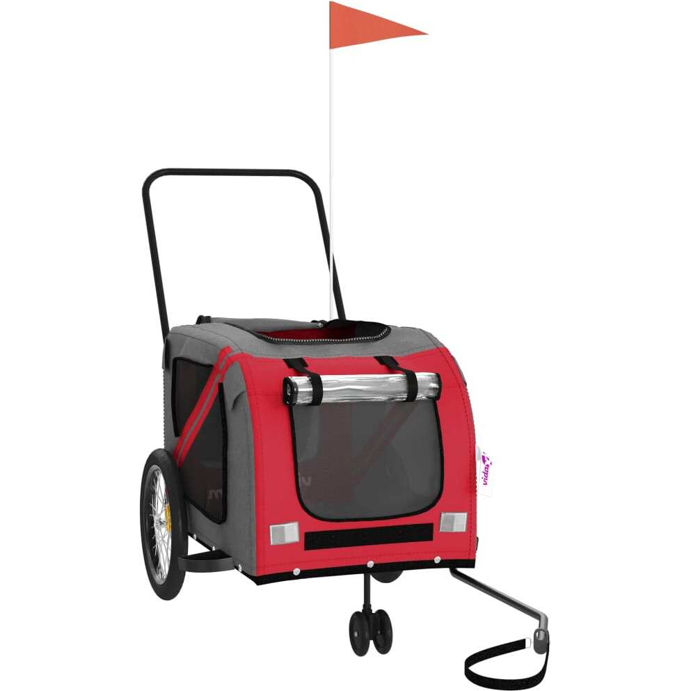 Vidaxl Pet Bike Trailer Red And Gray Oxford Fabric And Iron