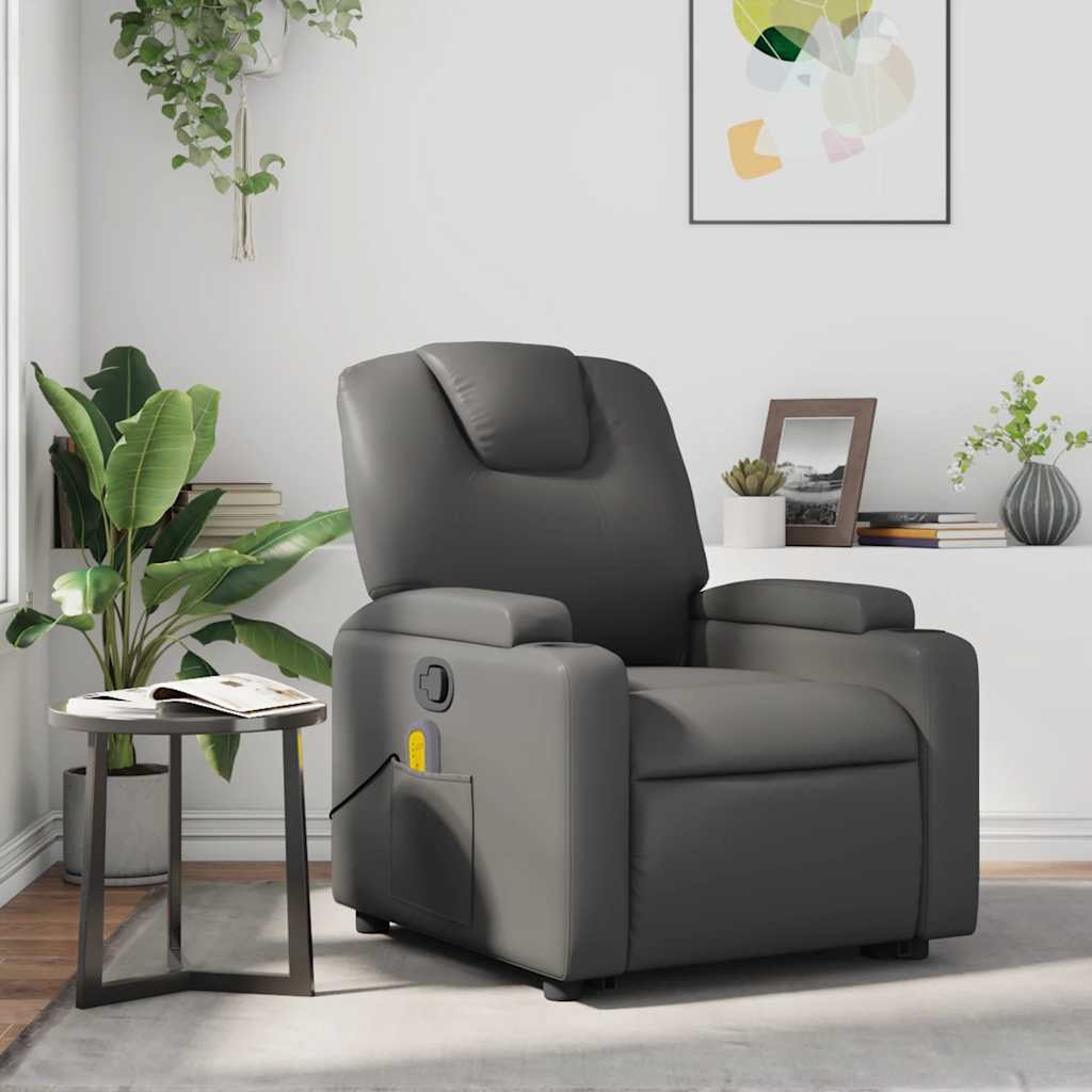 Vidaxl Massage Recliner Chair Gray Faux Leather