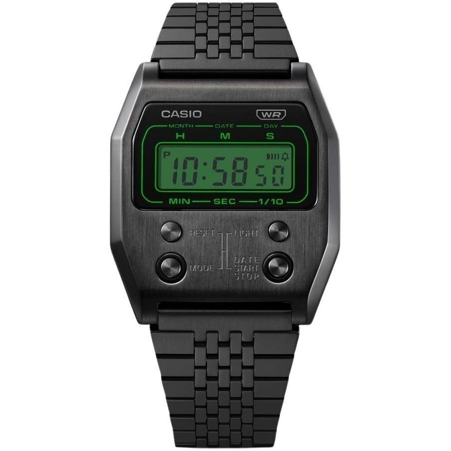 Casio Vintage Digital Black Ion Plated Stainless Steel Quartz A1100B-1 Unisex Watch