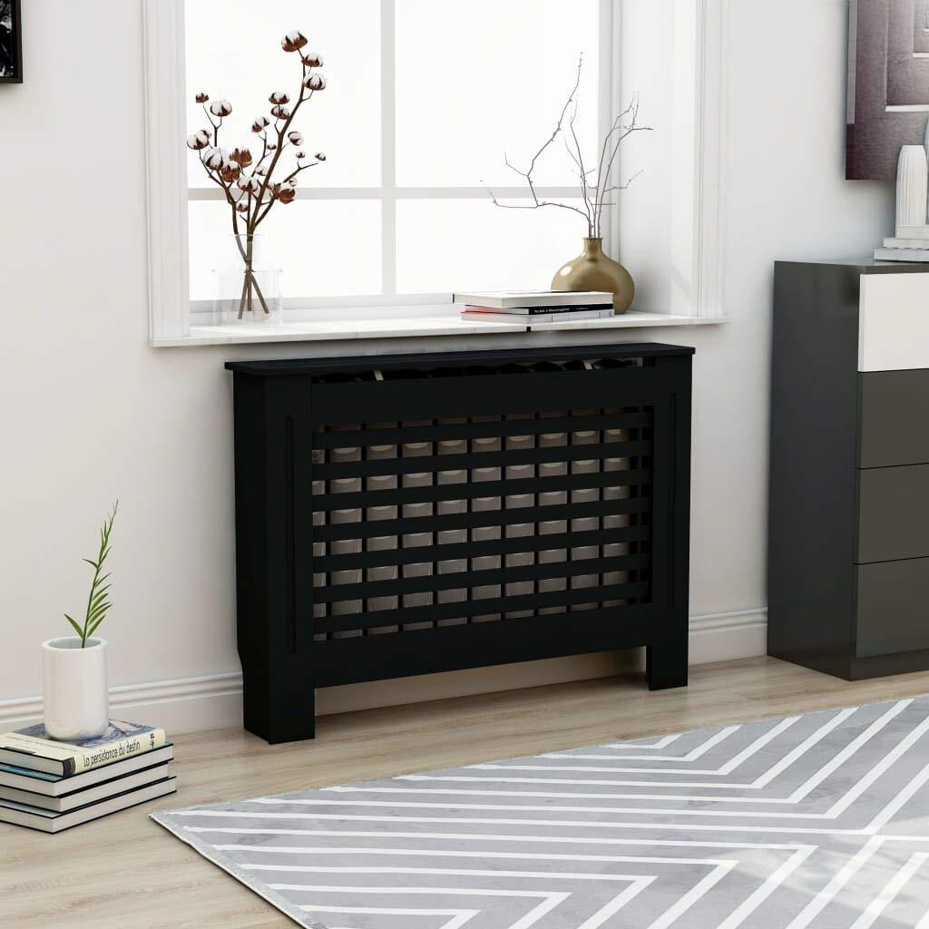 Vidaxl Stylish And Practical Black Mdf Radiator Cover With Slatted Design, 44.1"&quotX7.5"&quotX31.9"", Water Base Laqucer Finish, Easy To Assemble