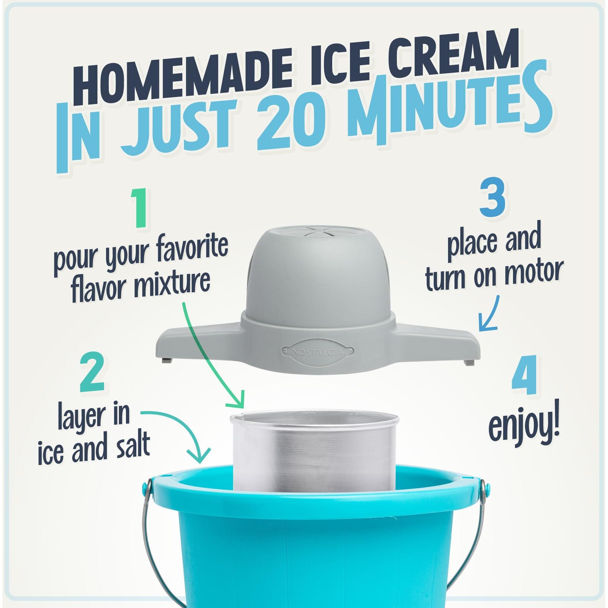 Nostalgia Electric Ice Cream Maker - Old Fashioned Soft Serve Ice Cream Machine Makes Frozen Yogurt Or Gelato In Minutes - Fun Kitchen Appliance - Aqua - 4 Quart