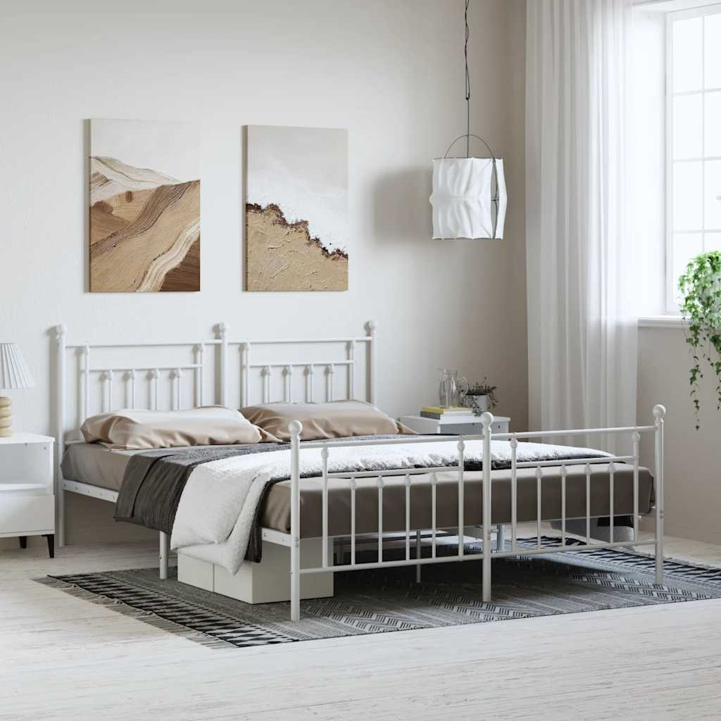 Vidaxl Metal Bed Frame With Headboard And Footboard White 72"&quotX83.9""
