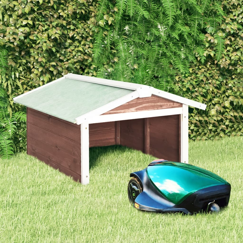 Vidaxl Robotic Lawn Mower Garage 28.3"&quotX34.3"&quotX19.7"" Mocca And White Firwood