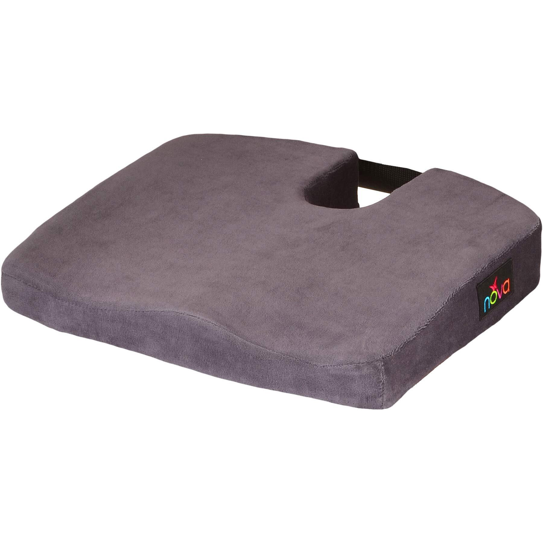 Nova Medical Products Comfort Seat Cushion, Memory Foam Coccyx Cushion For Office Chair, Car, Wheelchairs & Benches, Waterproof Non-Slip Bottom, Super Soft Velour Removable & Washable Cover, Color Charcoal Blue (2655C)