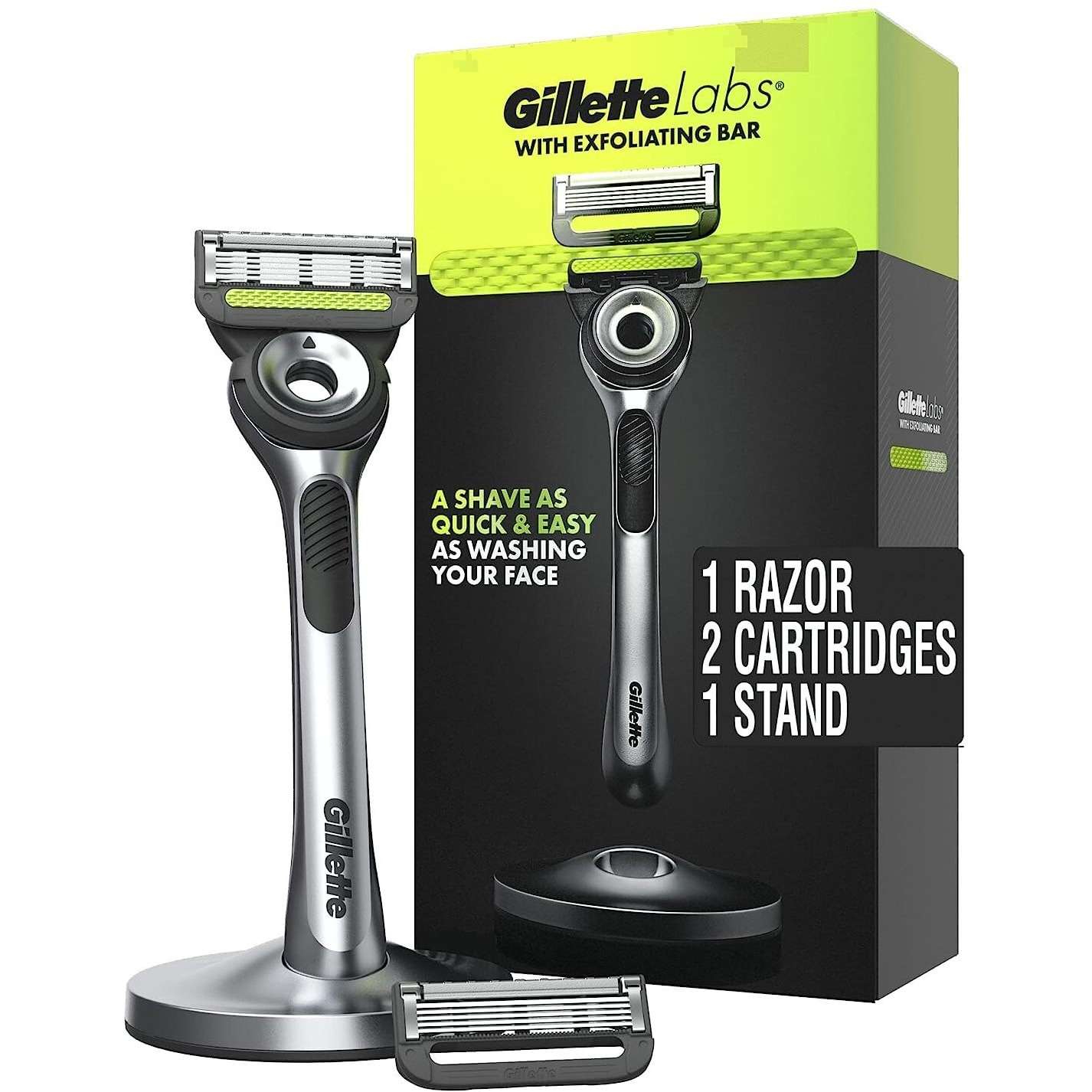 Gillette Labs Mens Razor With Exfoliating Bar, Shaving Kit For Men, Includes 1 Handle, 2 Razor Blade Refills, 1 Premium Magnetic Stand