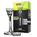 Gillette Labs Mens Razor With Exfoliating Bar, Shaving Kit For Men, Includes 1 Handle, 2 Razor Blade Refills, 1 Premium Magnetic Stand