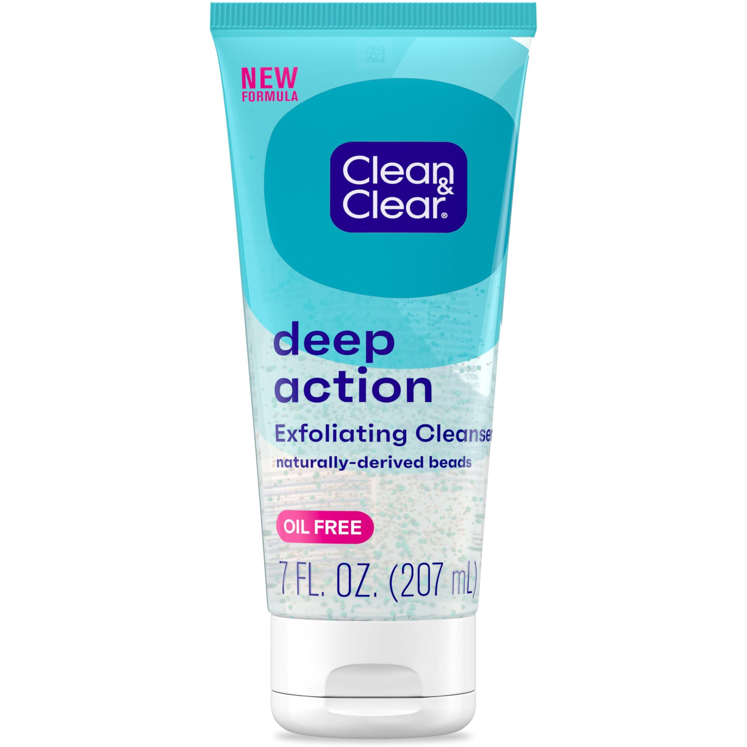 Clean & Clear Oil-Free Deep Action Facial Cleanser With Pro-Vitamin B5, Gentle Exfoliating Daily Face Wash Cleans Deep Down To The Pore For Soft, Smooth, Hydrated Skin, Paraben-Free, 7 Fl. Oz