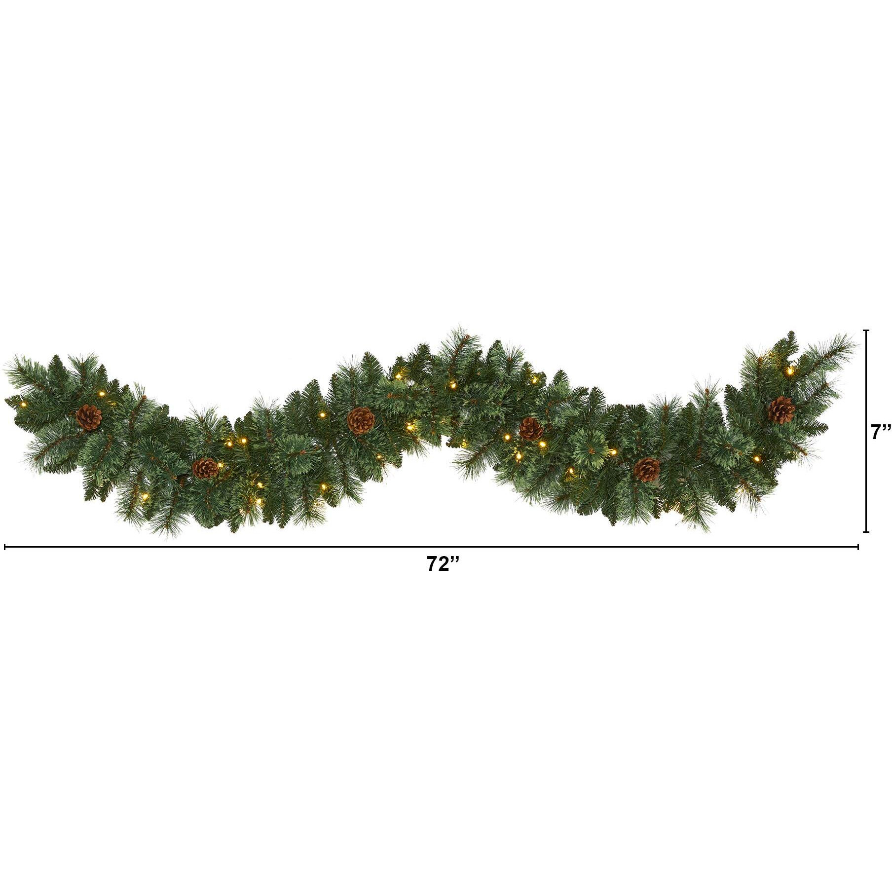 6 White Mountain Pine Artificial Garland With 35 White Warm Led Lights And  Pinecones