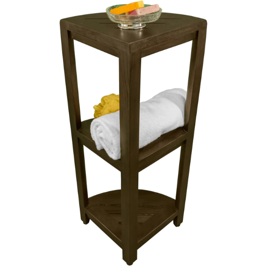 Teak Three Tier Corner Corner Shower Shelf  In  Brown Finish