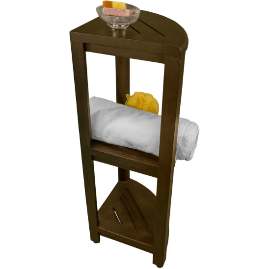 Teak Three Tier Corner Corner Shower Shelf  In  Brown Finish