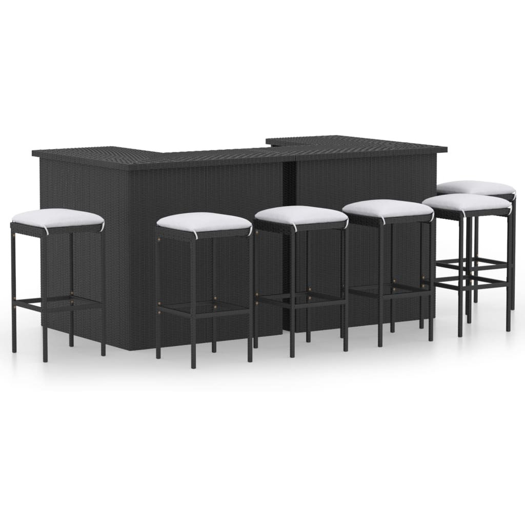 Vidaxl 8 Piece Patio Bar Set With Cushions Poly Rattan Black