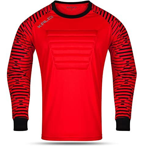 Kalci Soccer Goalie Jersey Padded Football Shirt For Adult/Kids Long Sleeve Football Padded Shirt Mens Goalkeeper Jersey Red-Am
