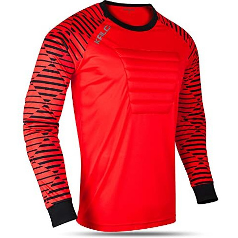 Kalci Soccer Goalie Jersey Padded Football Shirt For Adult/Kids Long Sleeve Football Padded Shirt Mens Goalkeeper Jersey Red-Am