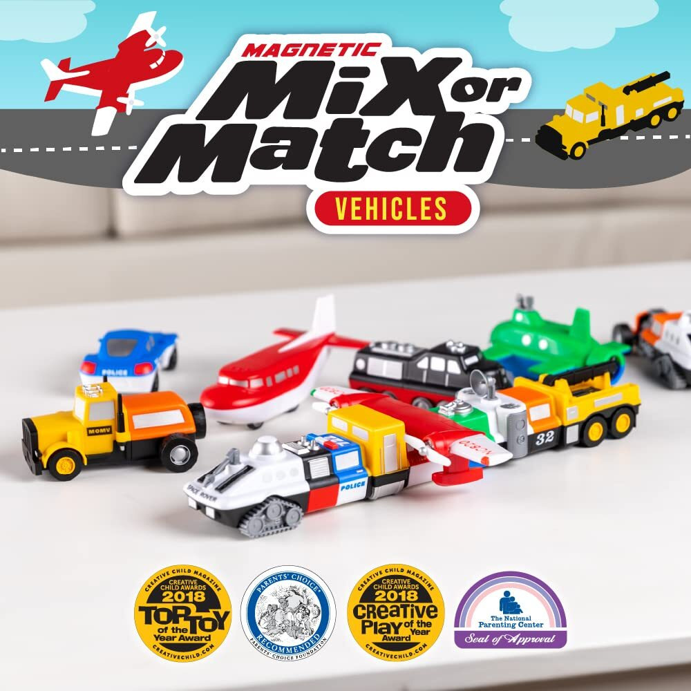 Mix Or Match Vehicles Green, Magnetic Toy Play Set, 21 Pieces