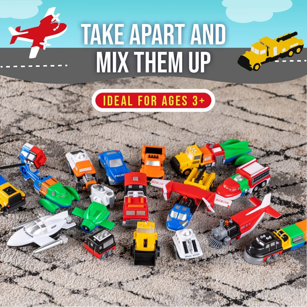 Mix Or Match Vehicles Green, Magnetic Toy Play Set, 21 Pieces