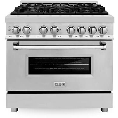 Zline 36"" 4.6 Cu. Ft. Electric Oven And Gas Cooktop Dual Fuel Range With Griddle And Brass Burners In Stainless Steel (Ra-Br-Gr-36)