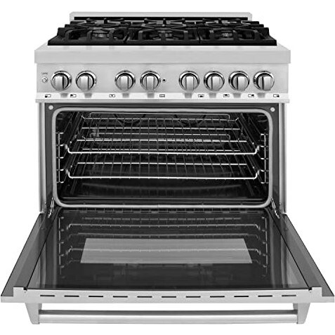 Zline 36"" 4.6 Cu. Ft. Electric Oven And Gas Cooktop Dual Fuel Range With Griddle And Brass Burners In Stainless Steel (Ra-Br-Gr-36)