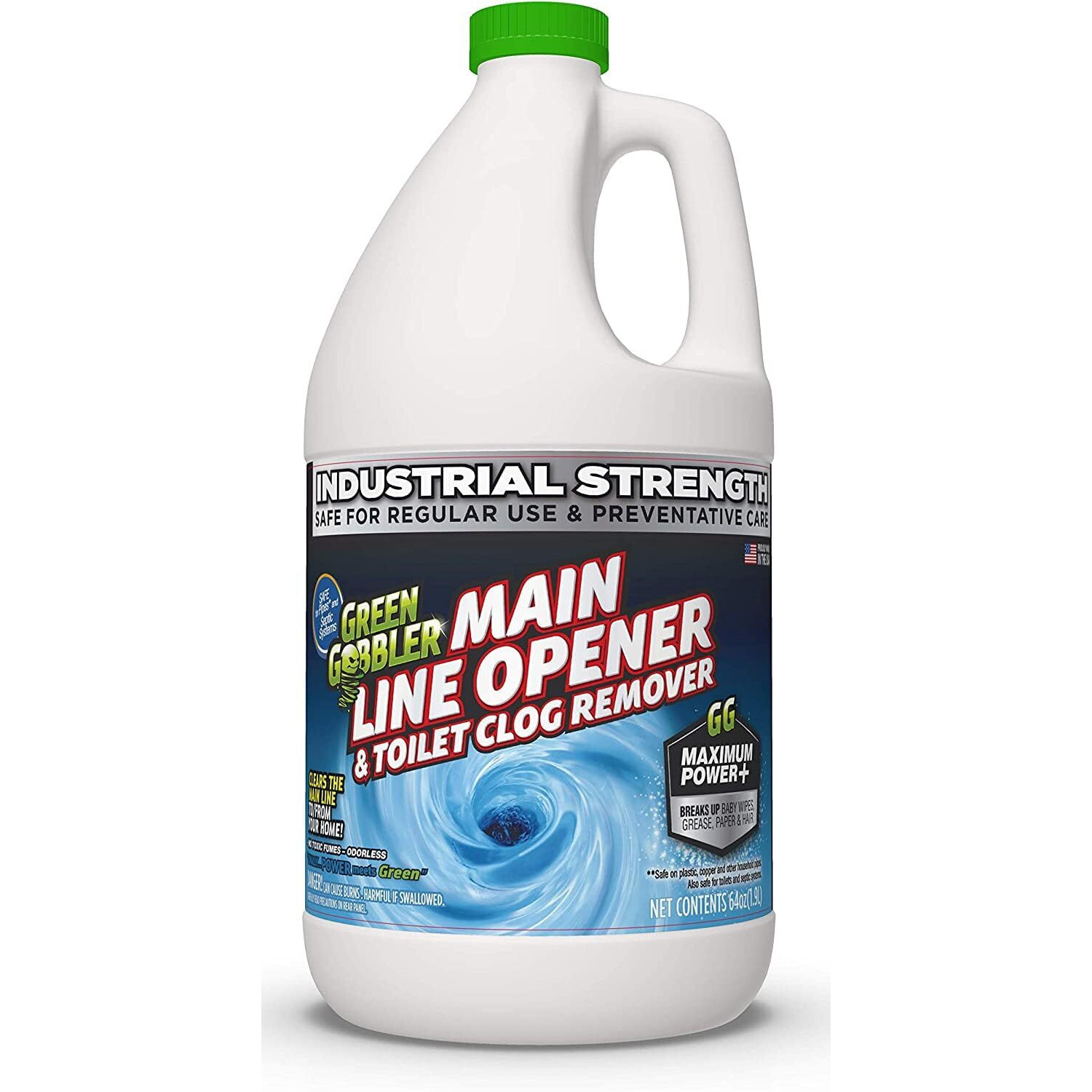 Green Gobbler Ultimate Main Drain Opener | Drain Cleaner Hair Clog Remover | Works On Main Lines, Sinks, Tubs, Toilets, Showers, Kitchen Sinks | 64 Fl. Oz.