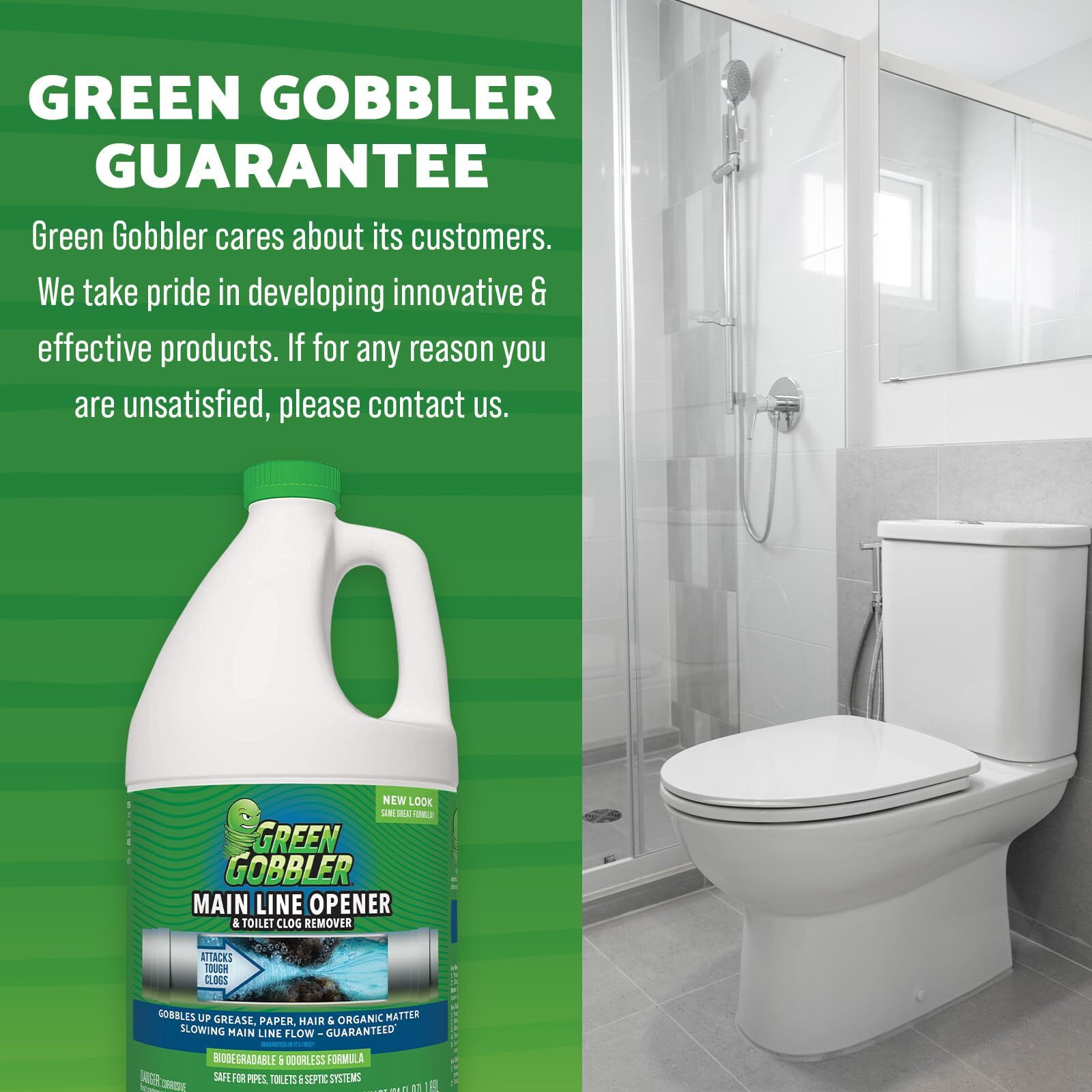 Green Gobbler Ultimate Main Drain Opener | Drain Cleaner Hair Clog Remover | Works On Main Lines, Sinks, Tubs, Toilets, Showers, Kitchen Sinks | 64 Fl. Oz.