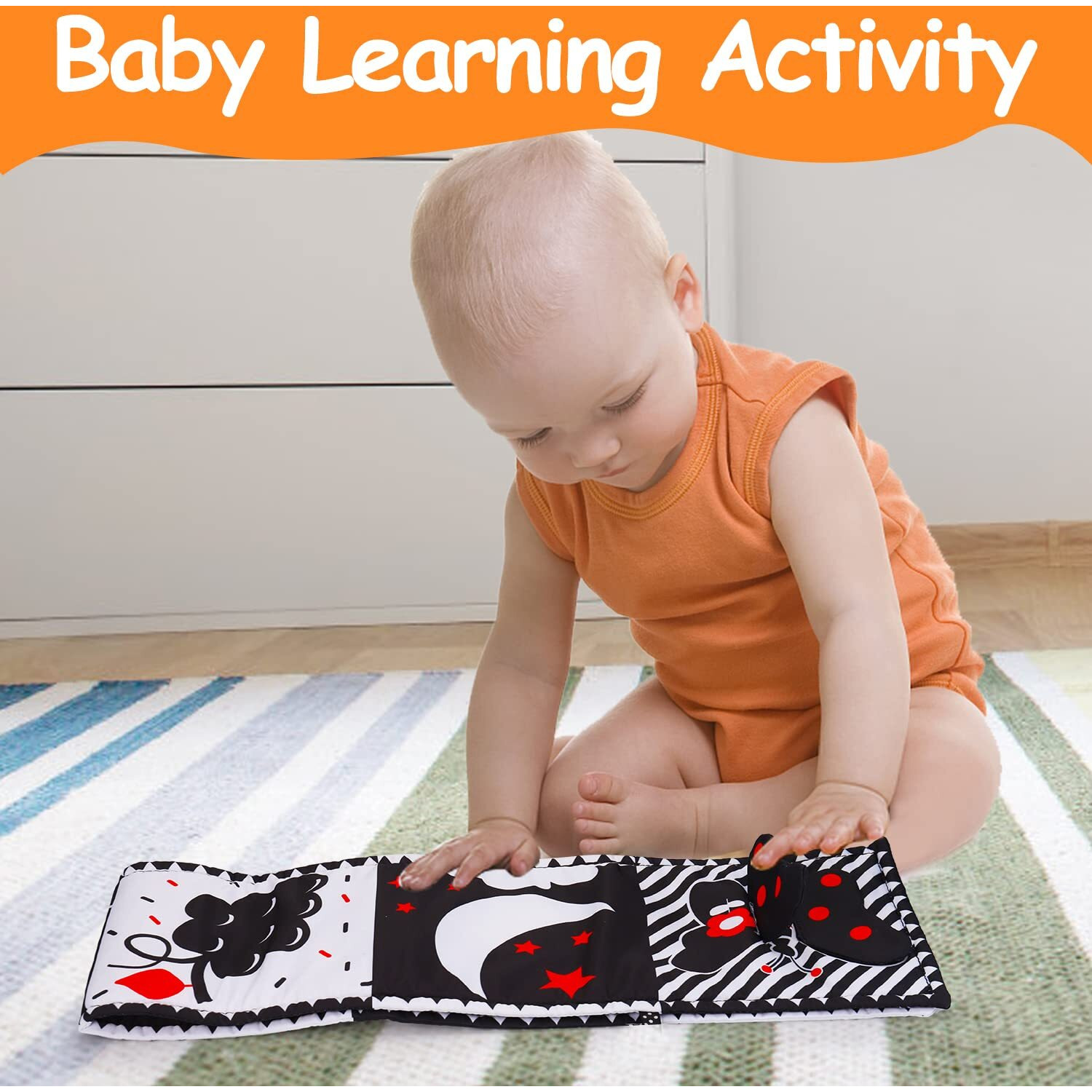 Black And White High Contrast Baby Toys 0-6 6-12 Months Soft Book For Newborn Brain Development Tummy Time Toys Infant Sensory Crinkle Toys 0-3 3-6 Month Montessori Learning Activities For Babies