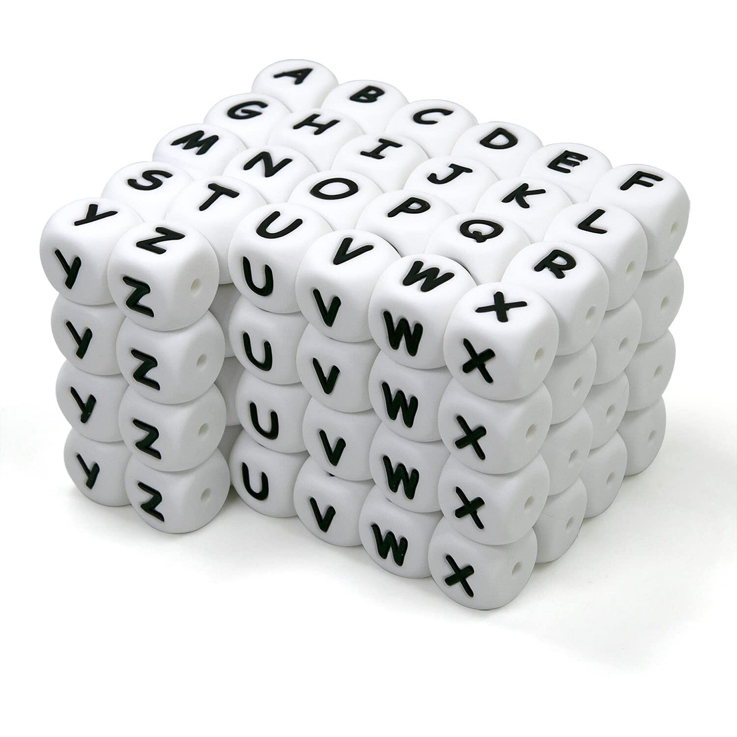 Wanglaap 104 Pcs Silicone Letter Beads, 12Mm Square Letter Beads, Silicone Beads For Keychain Making, Alphabet Silicone Beads For Bracelet Making (104) White