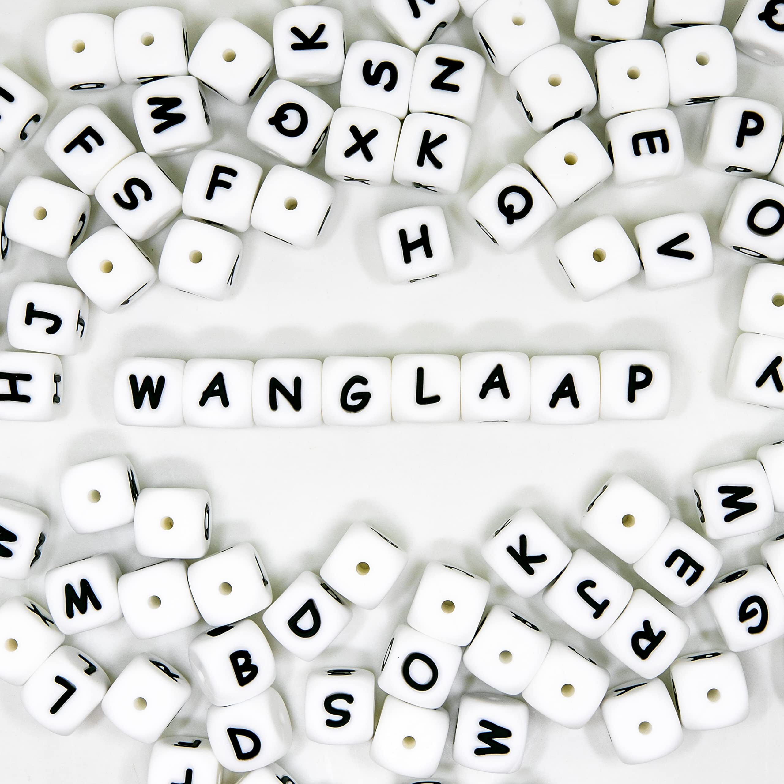 Wanglaap 104 Pcs Silicone Letter Beads, 12Mm Square Letter Beads, Silicone Beads For Keychain Making, Alphabet Silicone Beads For Bracelet Making (104) White