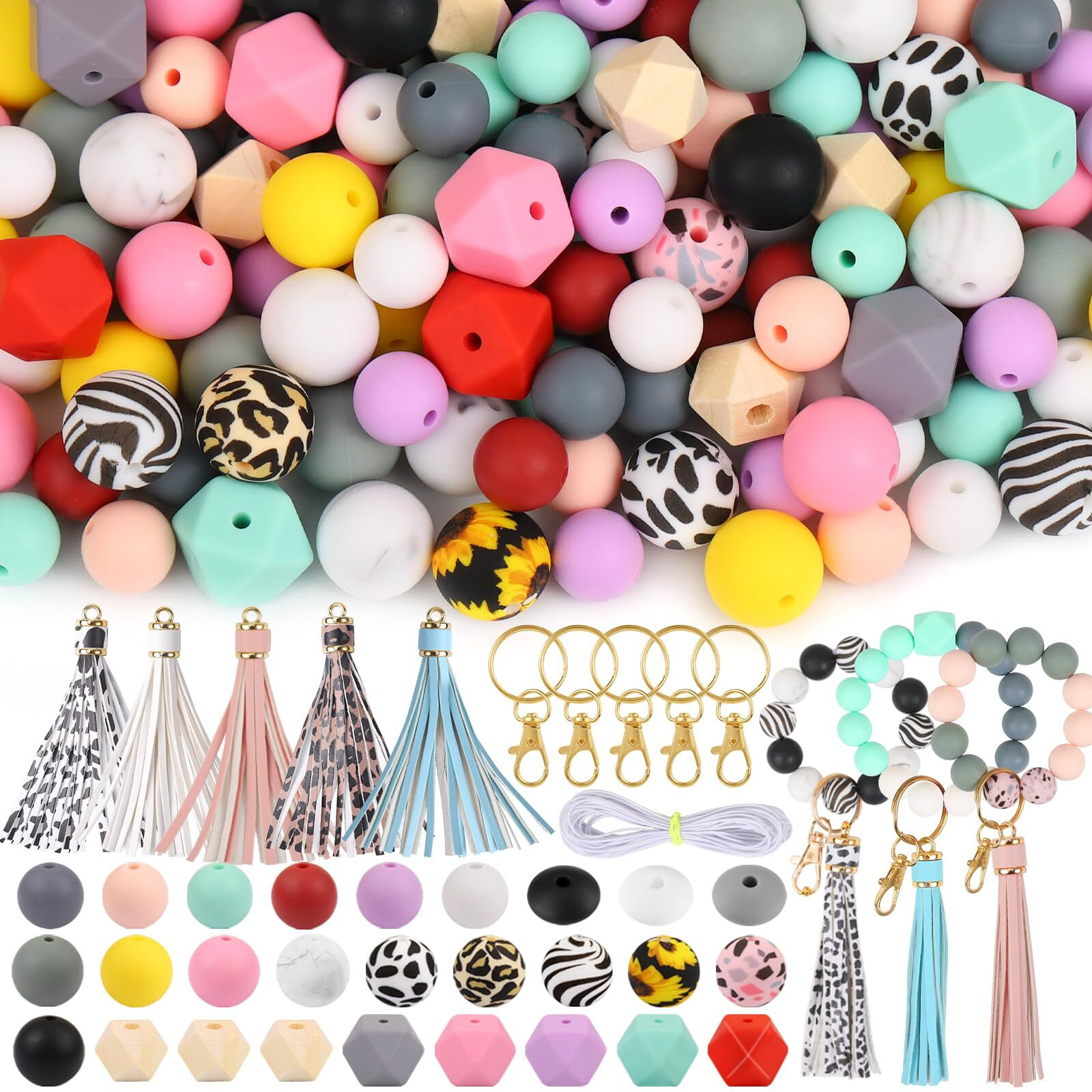 Czwz 141Pcs Silicone Beads For Keychain Making Kit Beads For Pens Silicone Beads Bulk Key Chain Making Kit 15Mm Silicone Beads Rubber Beads Keychain Making Supplies For Bracelet Necklace Jewelry