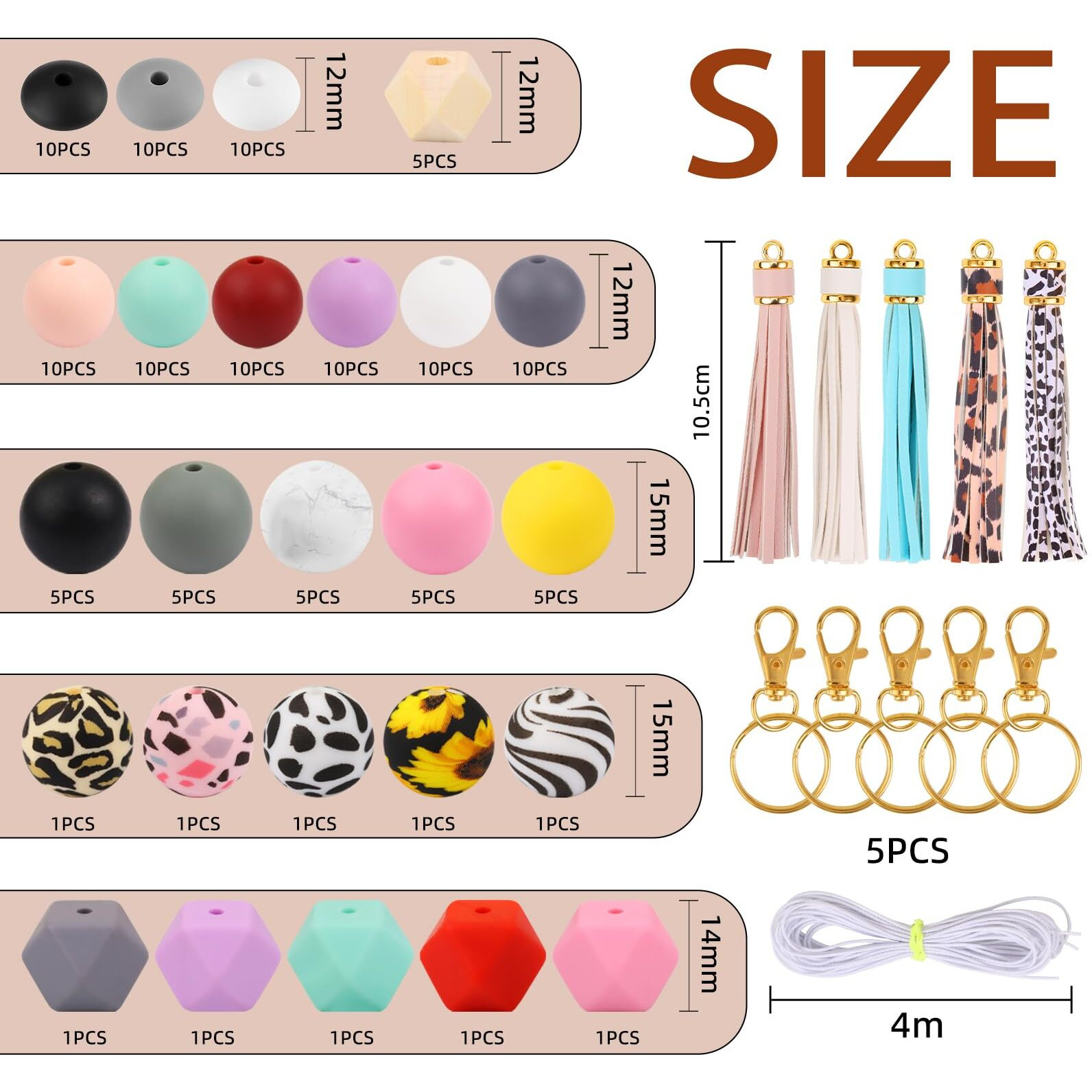 Czwz 141Pcs Silicone Beads For Keychain Making Kit Beads For Pens Silicone Beads Bulk Key Chain Making Kit 15Mm Silicone Beads Rubber Beads Keychain Making Supplies For Bracelet Necklace Jewelry