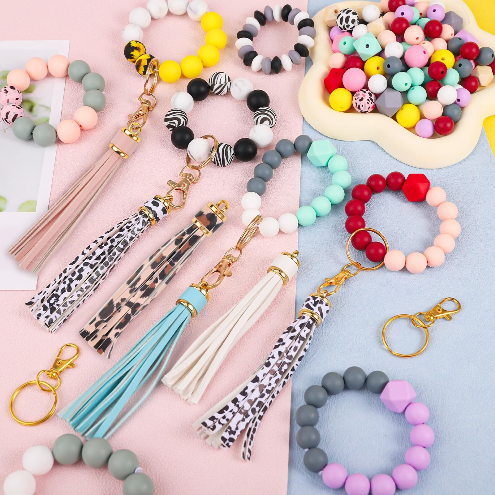 Czwz 141Pcs Silicone Beads For Keychain Making Kit Beads For Pens Silicone Beads Bulk Key Chain Making Kit 15Mm Silicone Beads Rubber Beads Keychain Making Supplies For Bracelet Necklace Jewelry