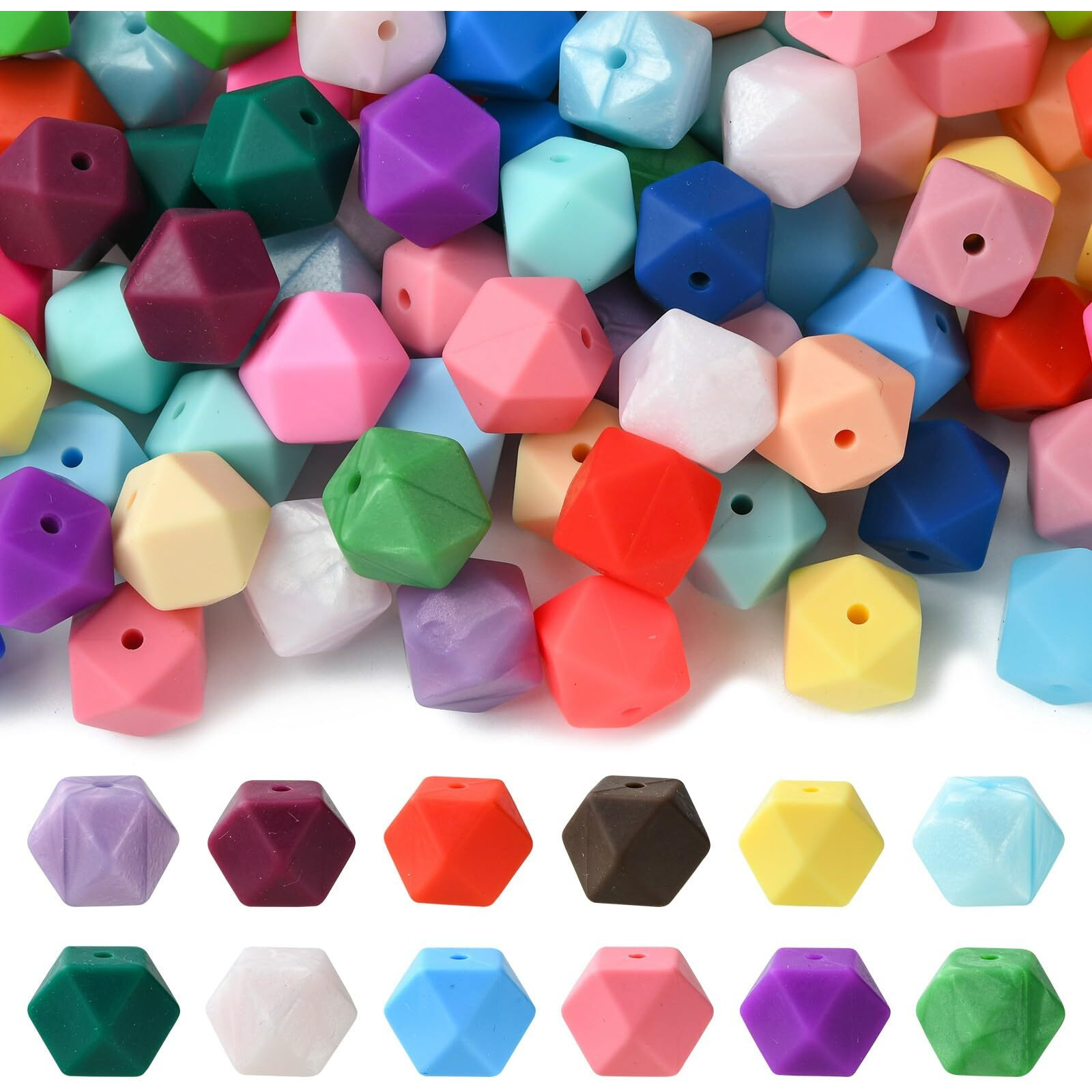 Danlingjewelry 100Pcs Random Color 14Mm Hexagon Silicone Beads Large Rubber Hexagon Beads For Diy Necklaces Bracelets Making