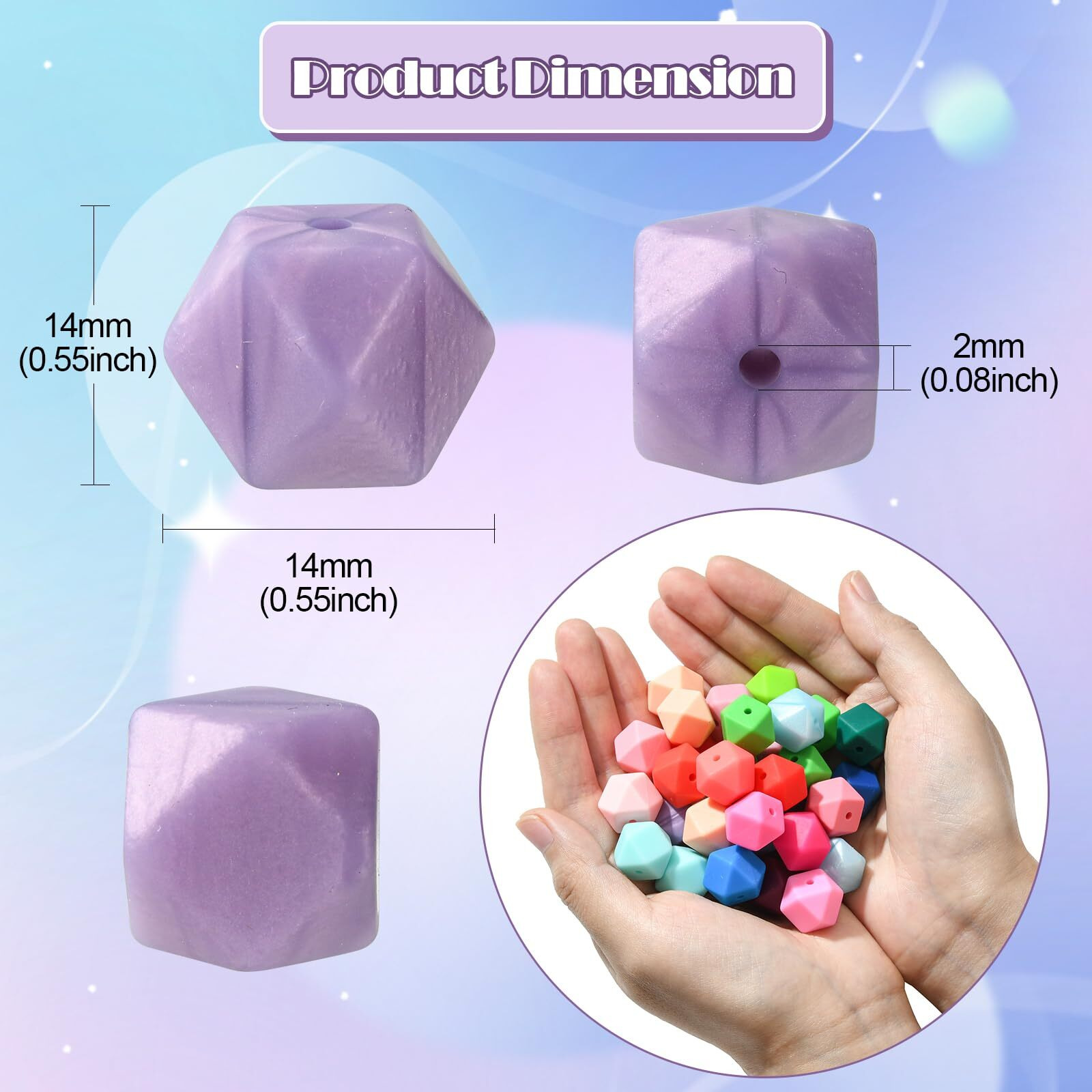 Danlingjewelry 100Pcs Random Color 14Mm Hexagon Silicone Beads Large Rubber Hexagon Beads For Diy Necklaces Bracelets Making