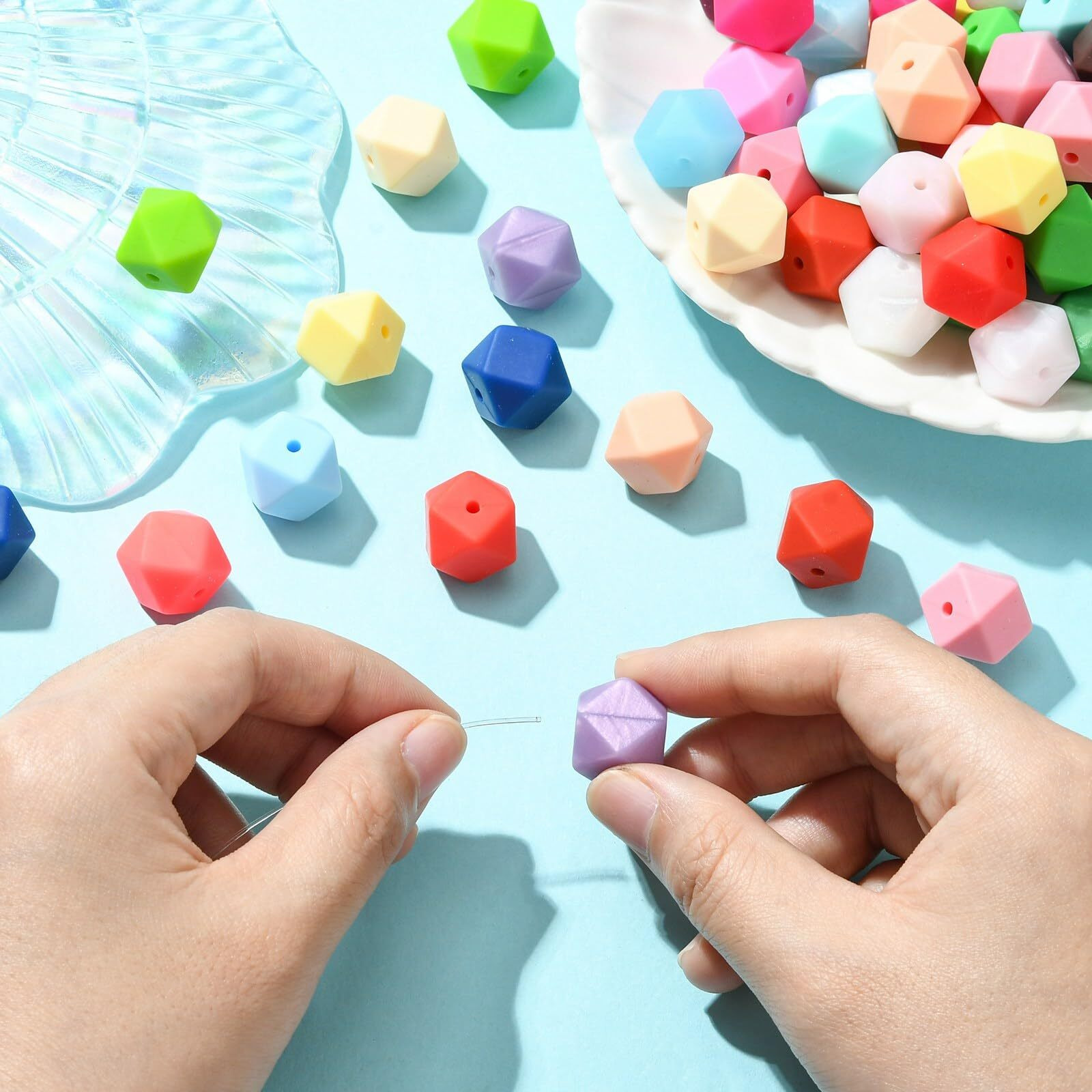 Danlingjewelry 100Pcs Random Color 14Mm Hexagon Silicone Beads Large Rubber Hexagon Beads For Diy Necklaces Bracelets Making