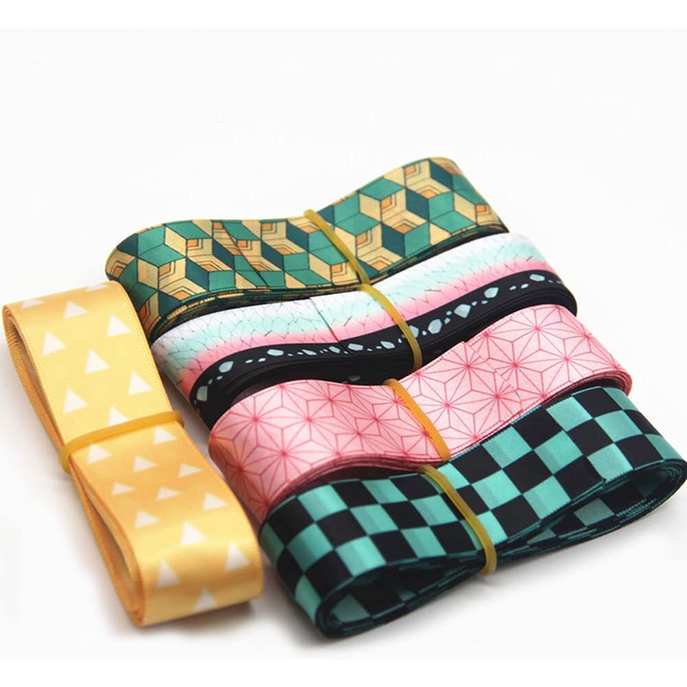Demon Slayer Ribbon 5Pcs 1"&quotX 2Yd/1"&quotX 10Yd Ribbon Assortment For Gift Packaging, Anime Cosplay Kimetsu No Yaiba Gift Packaging Hair Bow Ponytail Rope For Girls Cosplay Daily Wear (5Ps)