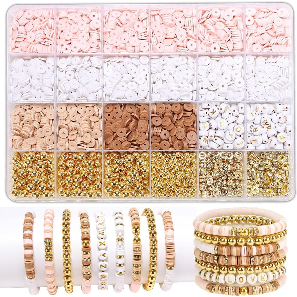 Lfliun Bracelet Making Kit Friendship Gold Beads Clay Beads Jewelry&Bracelet Making Kit For Teen Girls Charm Bracelet Maker Set With Letter Beaded Kit For Teen Girls Birthday Gift (Multicolour6)