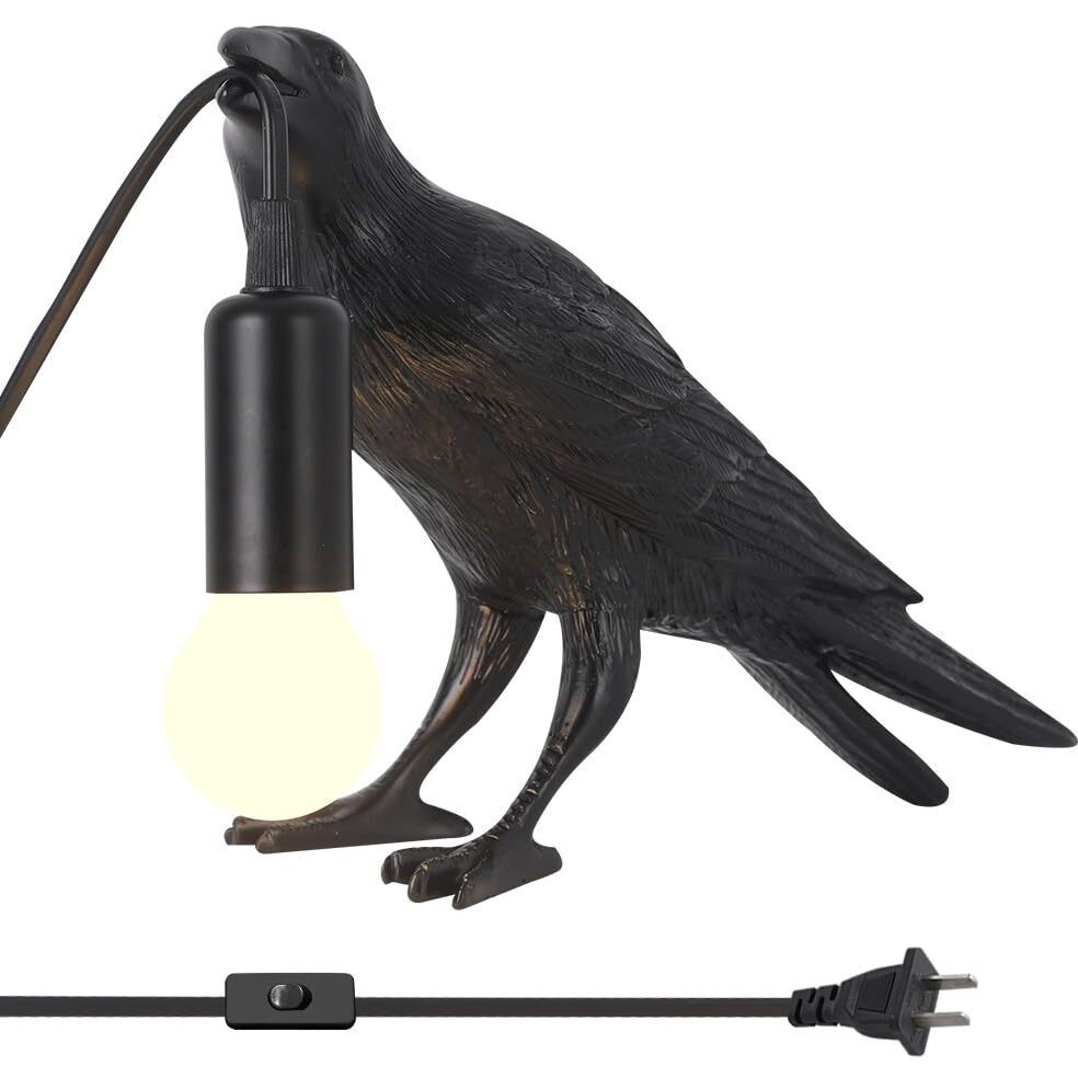 Shandaglo Crow Lamp - Raven Table Lamp With Bulb, Gothic Crow Light - Raven Decor For Bedside Bedroom Living Room Decor