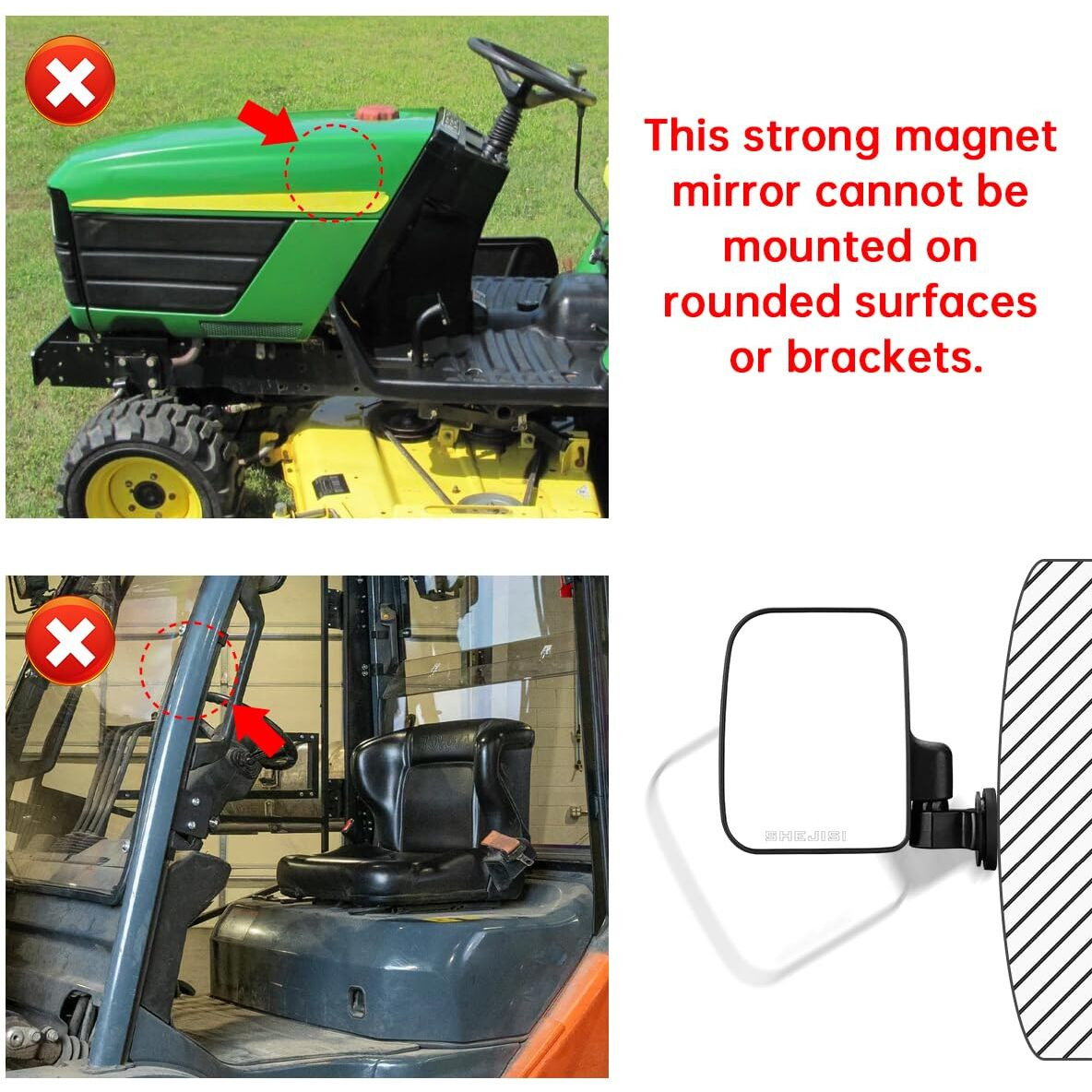 Shejisi Strong Magnetic Tractor Side Mirrors, Fit For TractorsForkliftsSmall DozersLawn MowerLift TrucksSafe And Practical Accessories Compatible With John Deere,Kubota,Toyota,Yale,Crown,Case Ih