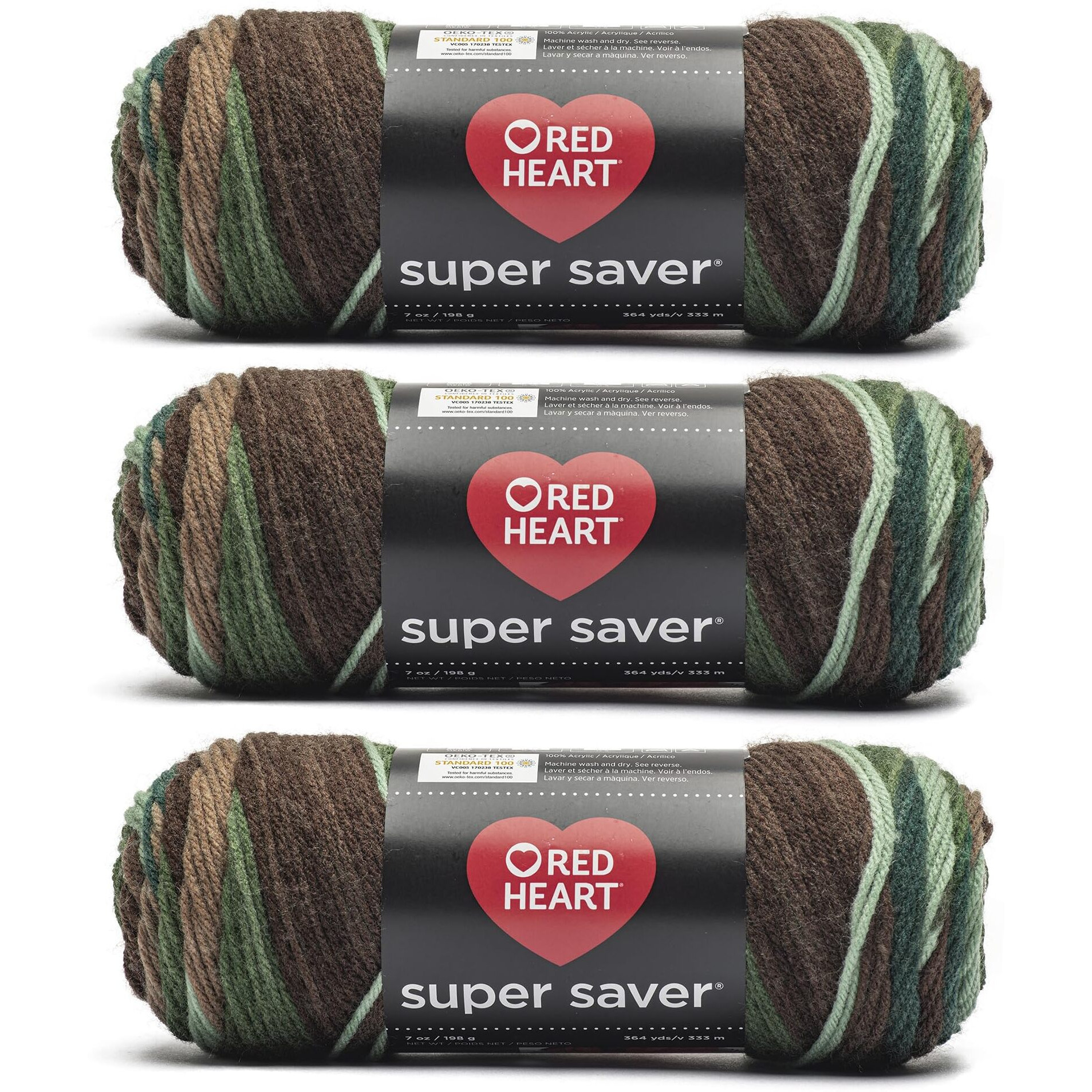 Red Heart Super Saver Forest Yarn - 3 Pack Of 7Oz/198G - Acrylic - 4 Worsted (Medium) - 236 Yards - Knitting & Crochet
