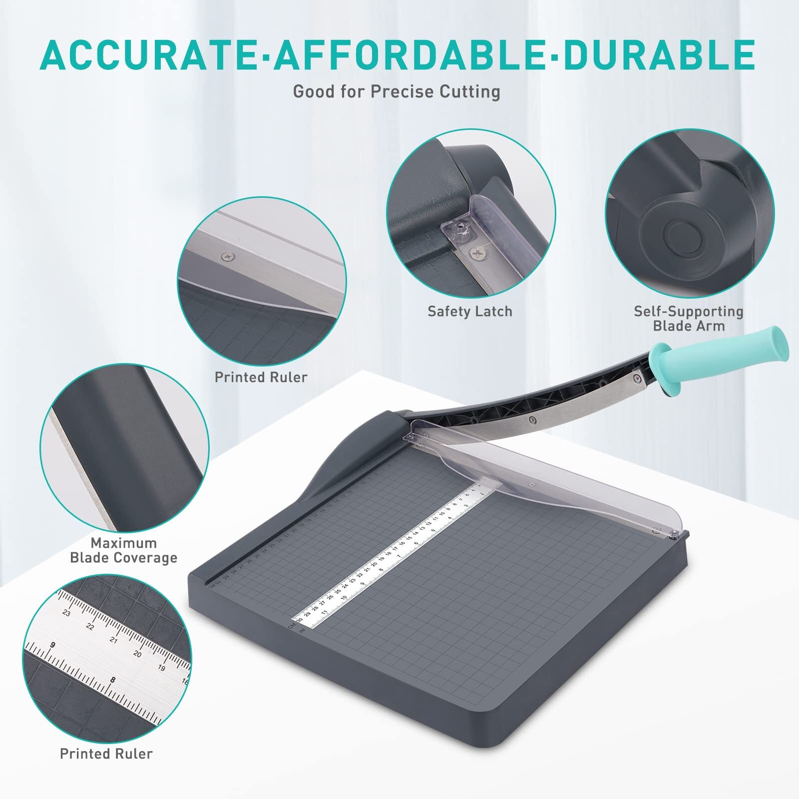 Paper Cutter, Paper Slicer With Safety Guard And Blade Lock, 12"" Cut Length Guillotine Paper Cutter With 16 Sheet Capacity, Paper Cutters And Trimmers For Cardstock Cardboard (Gray)