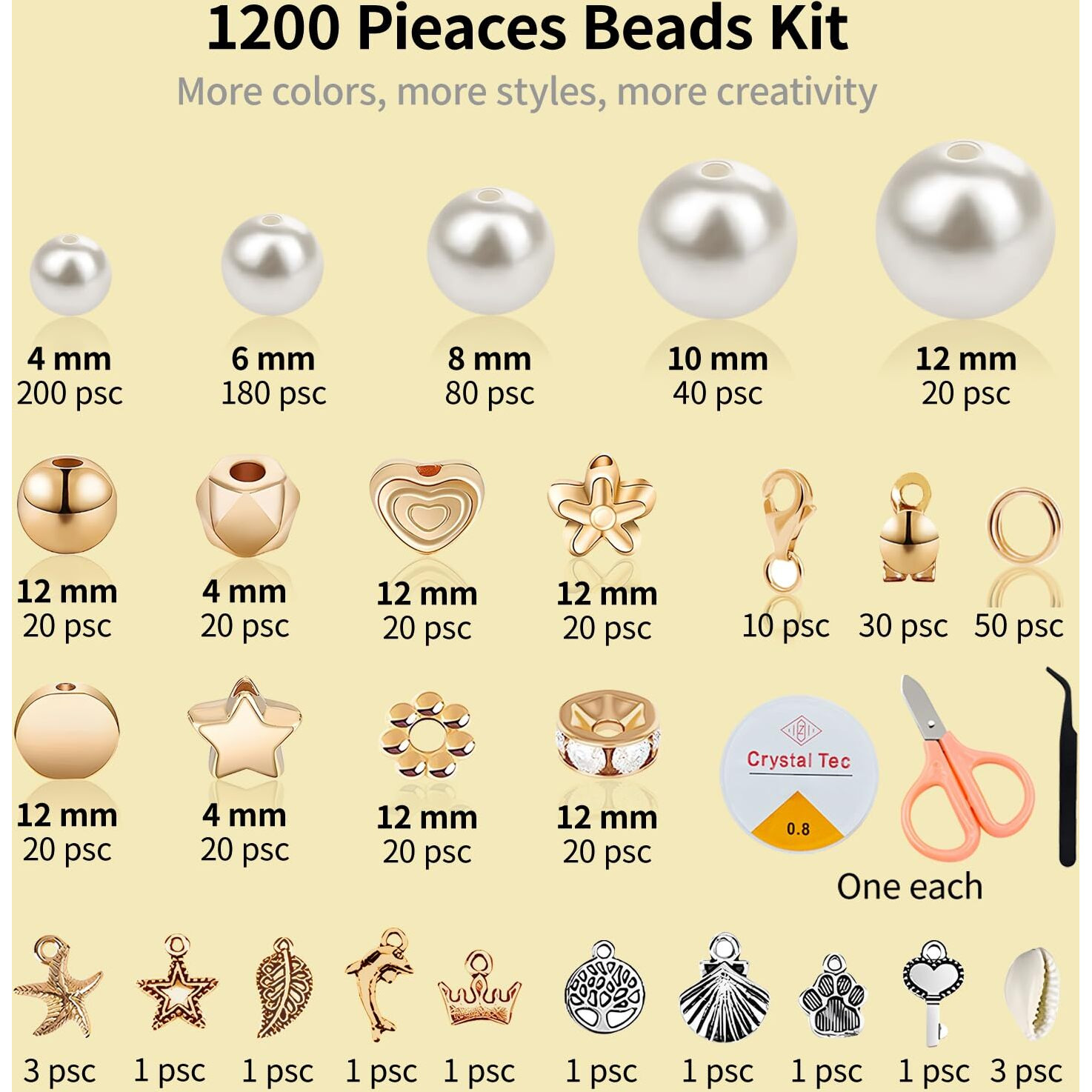 1200 Pcs Pearl Beads And Gold Spacer Beads Set For Jewelry Bracelet Making Kit With String And Charms For Adults Diy Art And Craft For Girls Friendship Bracelet For Necklace And Earring Supplies